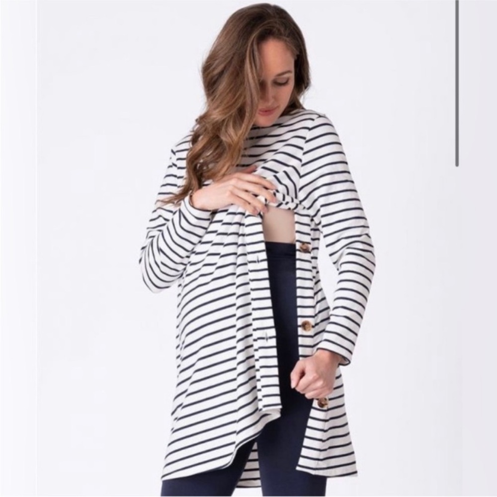 Seraphine Navy and White Stripe Long Sleeve Maternity/Nursing Tunic Size 2